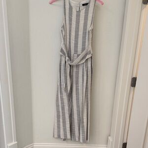 Sugarlips Gray and White Striped Jumpsuit. Linen blend